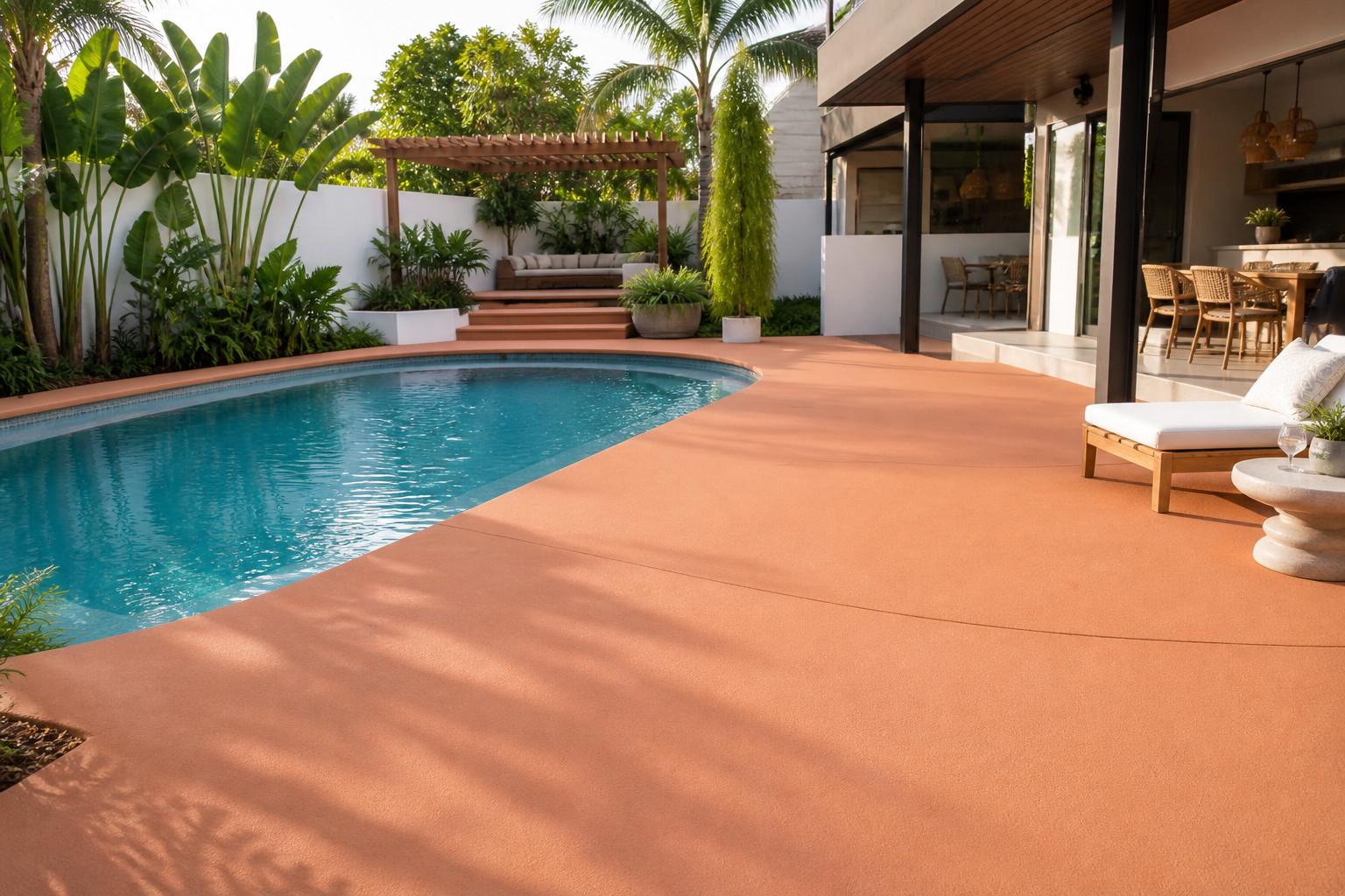 Spraycrete being applied to a residential pool surround on the Gold Coast
