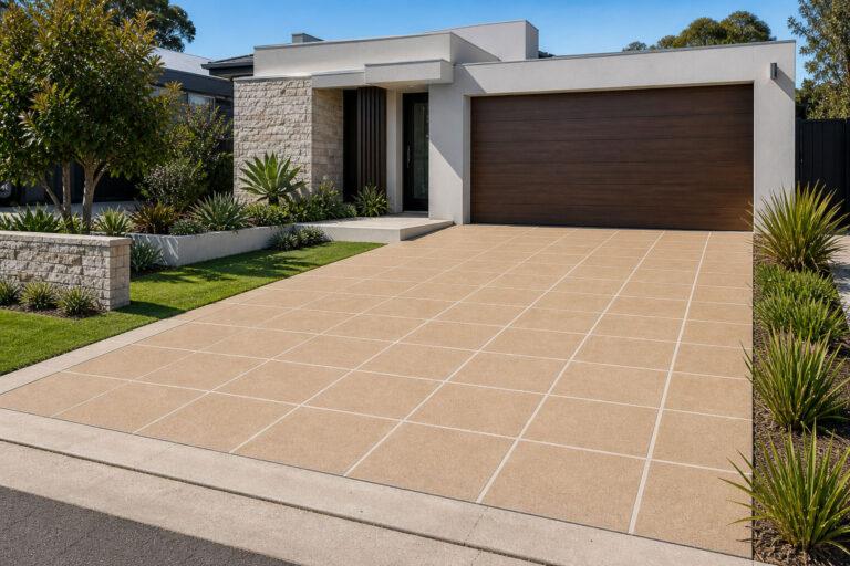 modern home with stencilled concrete driveway on the gold coast