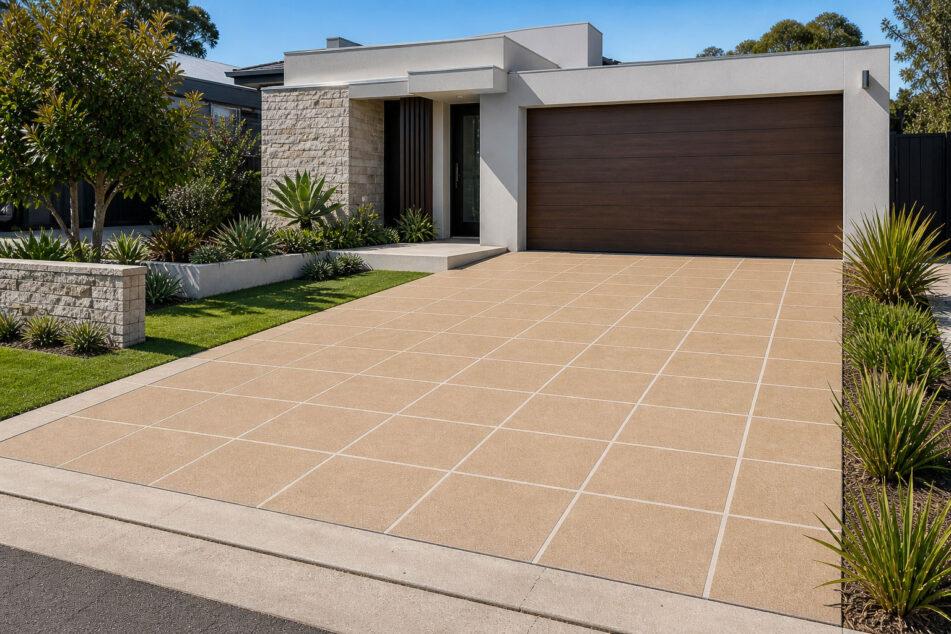 modern home with stencilled concrete driveway on the gold coast